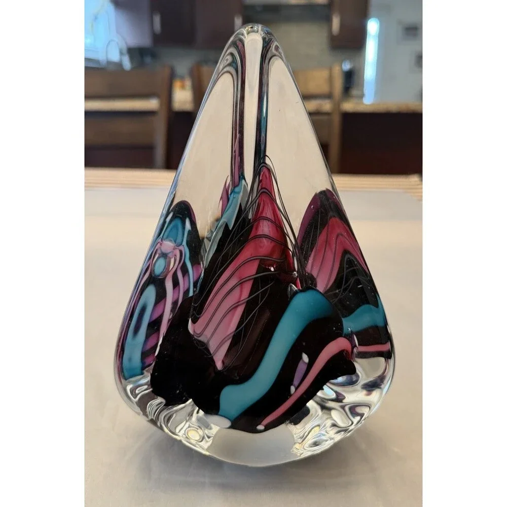 Vintage Schmidt Rhea Studio Art Glass Hand Blown Pyramid Paperweight